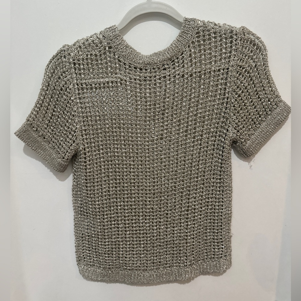 Bar III Silver Knit Short Sleeve Top - Picture 3 of 8